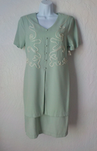 Vintage CC Studio Soft Green Layered Embroidery Sheath Dress Women size 6 Zip Up - £27.65 GBP