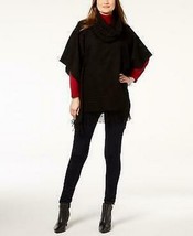 V. Fraas Cowl-Neck Fringe Knit Poncho, Black One Size - $36.00