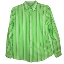 Foxcroft Womens Shirt Size 6P Button Up Long Sleeve Collared Green Stripe - £14.13 GBP