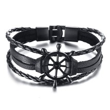 Vnox Mens Vintage Rudder Charm Bracelets Multi-layer Leather Rope Chain Wrist Ba - £9.53 GBP