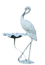 Verdigris Finish Aluminum Crane Birdbath - £222.72 GBP