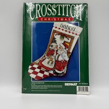 1993 Vintage Bernat Cross Stitch Christmas Under The Mistletoe Stocking ... - $33.85