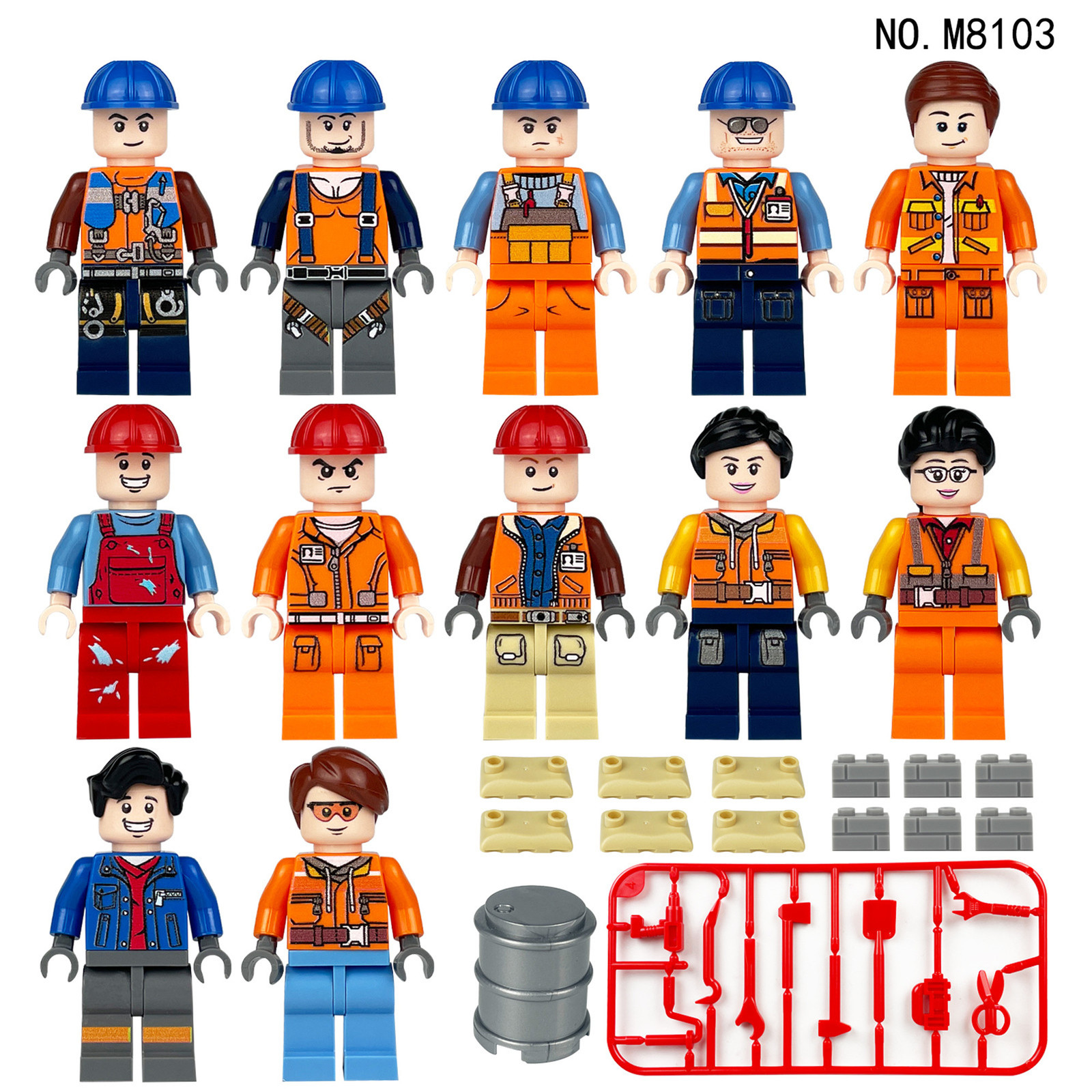 12PCS/Set Construction Worker Series Construction Doll Mini LEGO Toy Gift - $12.99