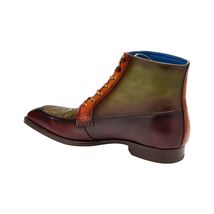 Belvedere Greco Burgundy Olive Brandy Ostrich Quill Italian Leather Boots R79 image 2