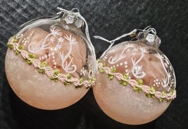 Victorian Designed Glass Ornaments With Hand Made Roses Inside Pink Fros... - $24.30