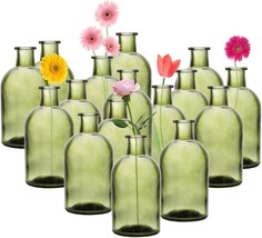 Youeon 16 Pack Small Living Bud Vases 8 Oz Green Glass Small Vase Decorative - $40.95