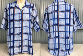 Canopy VTG Faux Denim Blue Jean Striped Polyester Club Shirt Large 25&quot; C... - £16.23 GBP