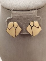 Vintage Estate Cream Enamel Silver Tone Clip Earrings - £8.25 GBP