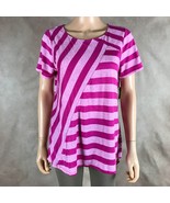 G.H. BASS Women&#39;s Mixed-Stripe Knit Short Sleeve Tee, Passion Pink NWT M... - £9.17 GBP