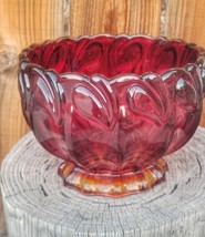 Indiana Glass Tiara Sunset Red Calla Lily Leaf Footed Bowl 1960s - $13.10