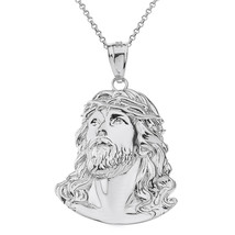 14k White Gold Jesus Face Head With Crown Of Thorns Pendant Necklace (S, M, L) - £134.63 GBP+