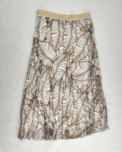 Esqualo Plisse Artsy Floral Flowy Midi Skirt Cream Brown Lined Women&#39;s S... - £39.32 GBP
