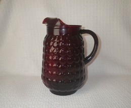 Anchor Hocking RUBY BUBBLE 9 1/4&quot; Ice Lip Water Pitcher Vintage Red Glassware - $32.66