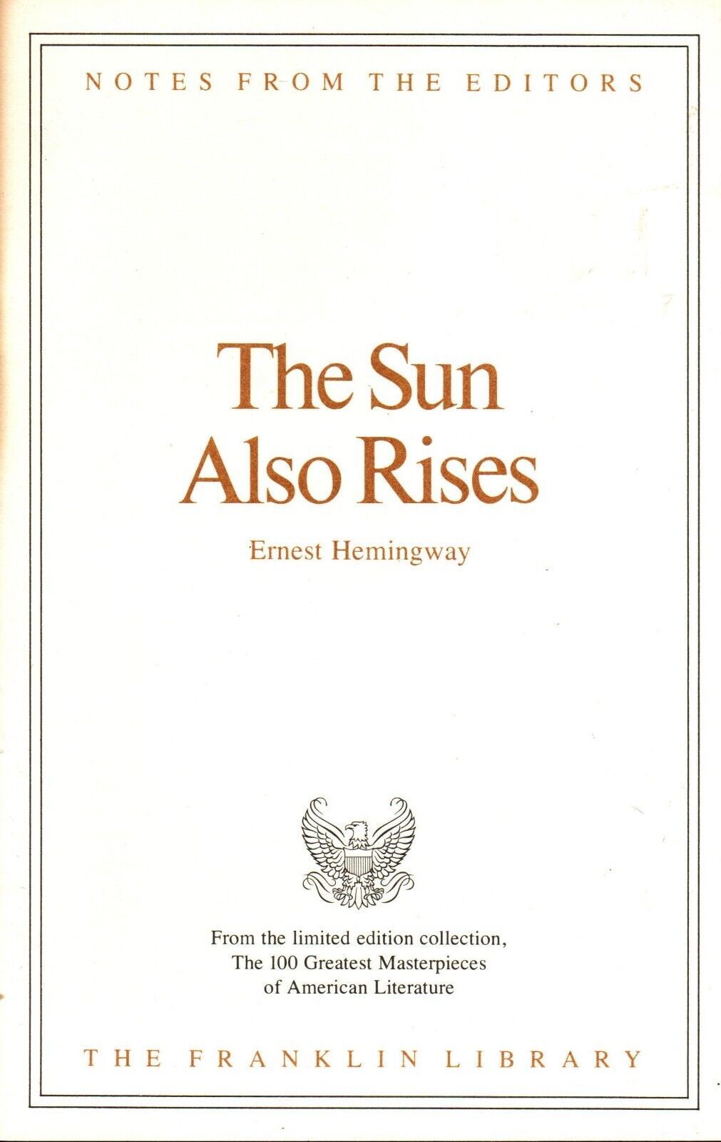 Franklin Library Notes from the Editors The Sun Also Rises by Ernest Hem... - $7.69
