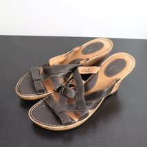 Born Women&#39;s 10 Brown Leather Comfort Strappy Cork Wedge Heeled Sandals - £12.34 GBP