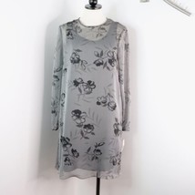 New Jones New York Women&#39;s 12 Gray Floral Semi-Sheer Chiffon Layered Shift Dress - $24.00