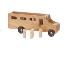 SCHOOL BUS with STUDENTS - Working Wood Play Toy Amish Handmade in USA - $71.99