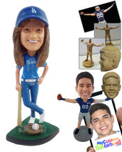 Personalized Bobblehead Female softball player leaning on a bat with crossed leg - £72.74 GBP