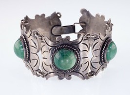 Gorgeous Sterling Silver Green Jade Bracelet Made in Mexico - £205.17 GBP