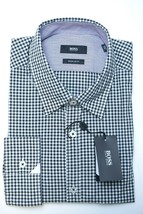 Hugo Boss Men&#39;s Obert Regular Fit Black Plaid Cotton Business Casual Shirt XL - £48.20 GBP