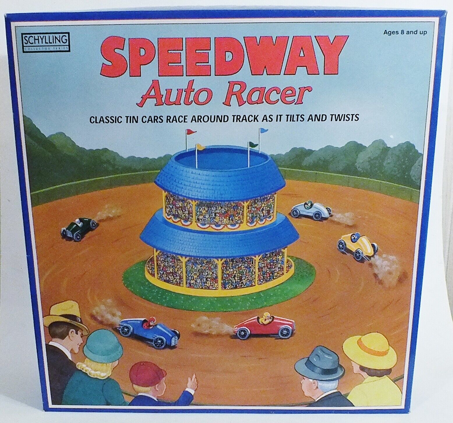 Schylling Speedway Auto Racer Spiral Windup Race Track Complete 5 Cars 2001 - $33.66