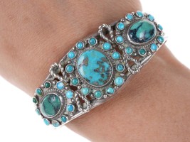1940&#39;s Native American Navajo Sterling silver cluster cuff bracelet - £932.73 GBP