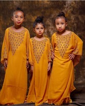 Yellow Abaya Long Kaftan Party New Gown Moroccan Kids Dress Georgette Wedding - £48.95 GBP