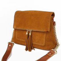 LilyHood Women Leather Fringe Shoulder Bags Fashion Cow Suede Tassel Brown Chain - £75.61 GBP