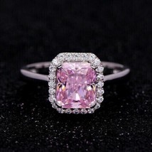 3Ct Cushion Pink Sapphire Simulated Wedding Ring 14k White Gold Plated Silver - £100.61 GBP