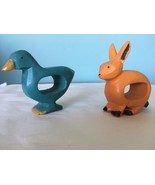 2 Vtg Handmade Wood  Bunny Rabbit and Duck Painted Easter Napkin Rings - $13.43 CAD