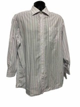Hathaway Platinum Men’s Button Up White Striped Made In Italy Dress Shir... - £18.85 GBP