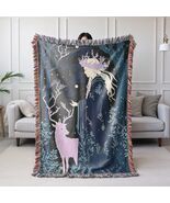 Mystic Elven Forest Woven Blanket Fantasy Deer Tapestry Throw Enchanted Decor - $52.79 - $98.55
