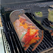 Rolling Grilling Basket Metal Barbecue Vegetables Net Portable Outdoor C... - $18.48+