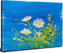 Daisy Flower Wall Art Abstract White Floral Nature Canvas Picture PRINT 24&quot;x36&quot; - £43.85 GBP