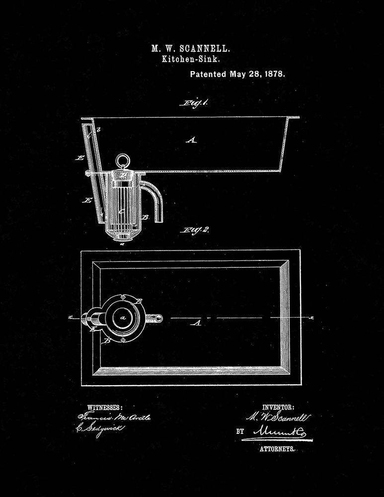 Kitchen Sink Patent Print - Black Matte