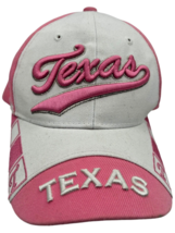 Pink and White embroidered Texas hook &amp; loop adjustable hat OSFA - £9.60 GBP