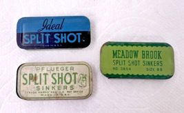 3 Vintage Fishing Split Shot Tins Mostly Full Pfluger Meadow Brook Ideal - $16.89 CAD