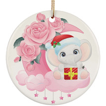 Cute Baby Elephant On Pink Moon Ornament Christmas Gift Decor For Animal Lover - £11.78 GBP