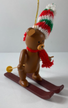 Vintage 4 in Wooden Skiing Christmas Bear Ornament - £11.67 GBP