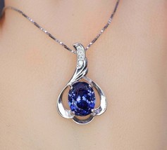 2Ct Oval Lab Created Blue Sapphire 925 Sterling Si1ver Drop Women&#39;s Gift Pendant - £70.99 GBP