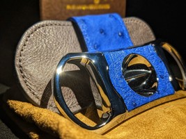 Brizard and Co Genuine Blue Ostrich and Grey Leather V Cutter NIB - £155.67 GBP