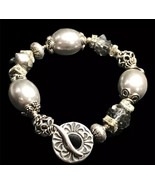 Designer sterling silver crystal beads toggle bracelet 7.5” - £58.83 GBP