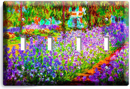 Irises Garden Claude Monet Painting 4 Gang Lightswitch Wall Plate Room Art Decor - £15.97 GBP