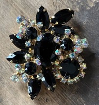 Vintage Juliana Verified Black AB Navettes Chatons Floral Layered Brooch - £74.72 GBP