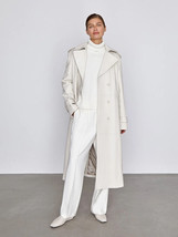 Women&#39;s Genuine Leather Long Coat Real Lambskin Stylish White Belted Tre... - $124.99