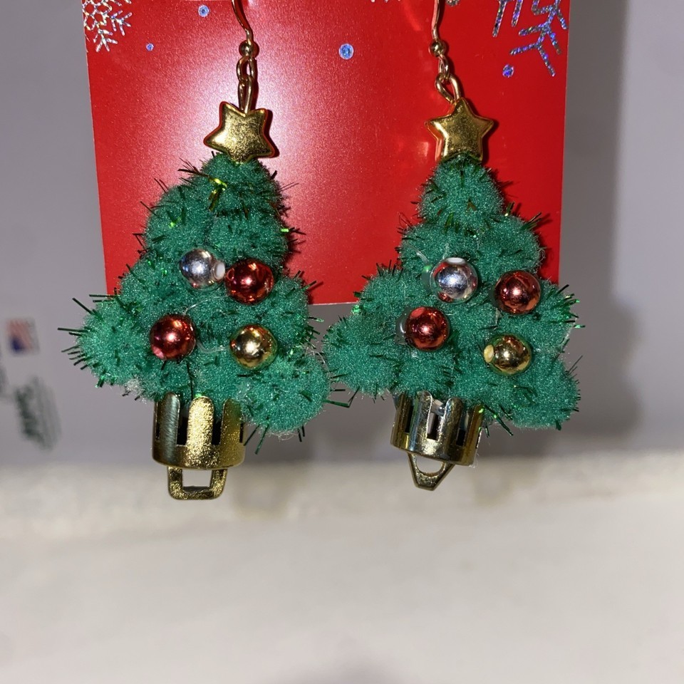 Vintage Decorated Christmas Tree Dangly Earrings  (SHIPS IN 24 HRS) Item image 4