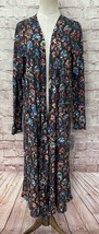 LuLaRoe SARAH Long Duster Cardigan M Gray Multicolor Floral Pockets Line... - $44.00