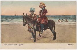 Vintage Divided Back Postcard Two Queens and a Jack Jackass Donkey Riding Beach - $2.99