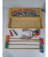 ANTIQUE PARLOR CROQUET WOOD TABLE TOP MINIATURE VICTORIAN  GAME SET In BOX - £82.58 GBP