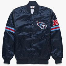 NFL Tennessee Titans Vintage Navy Blue Satin Varsity Letterman Baseball Jacket - £83.91 GBP